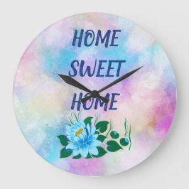 ホーム甘いホーム美しい青い花の水色 ラージ壁時計