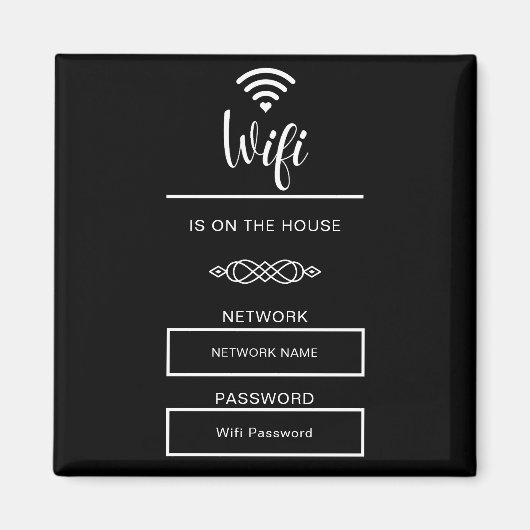 ホーム用の白黒Wifiパスワード マグネット (正面)