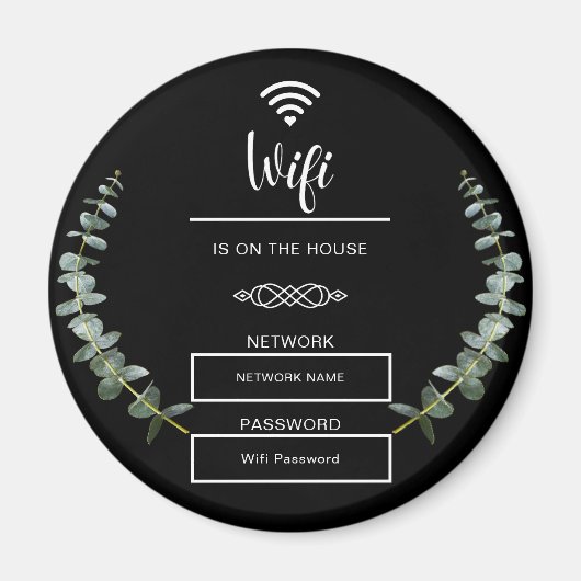 ホーム用の白黒Wifiパスワード マグネット (正面)
