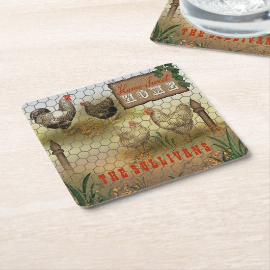 ホーム素朴スウィートホームヴィンテージチキンズ名 スクエアペーパーコースター (アングル)