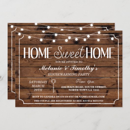 ホーム素朴スウィートホーム引っ越し祝いパーティーライト招待状 招待状 (正面/裏面)