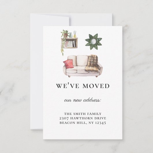 ホーム素朴図解入りの、写真付きの引っ越しました発表 招待状 (正面)