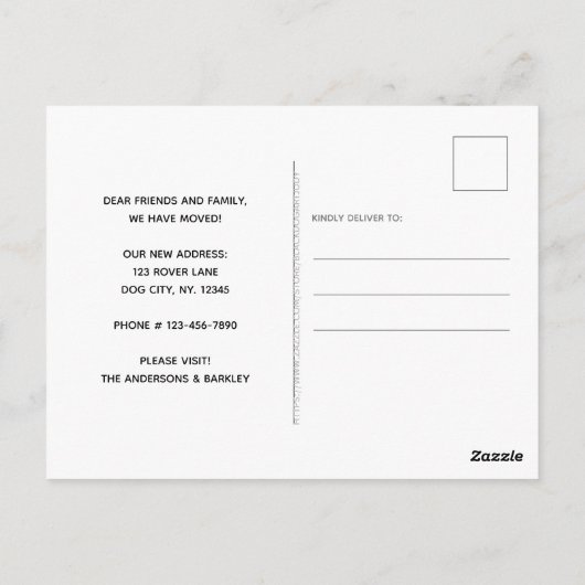 ホーム素朴引っ越しました犬の移動告知 ポストカード (裏面)