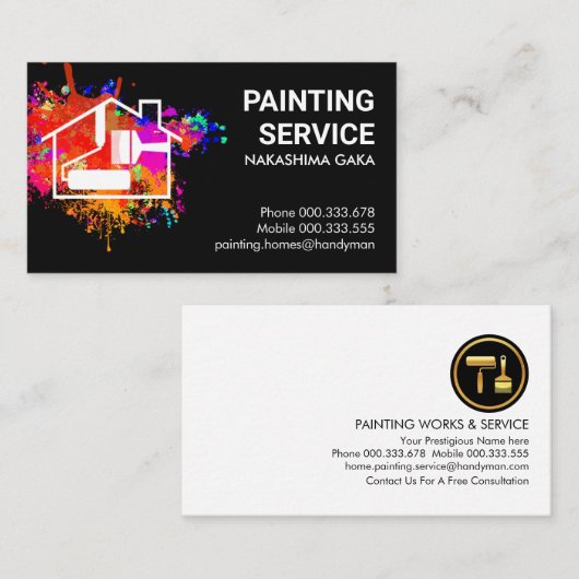 ホーム絵を描ズオーバー絵を描（ばちゃばちゃ）跳ねる 名刺 (正面/裏面)