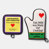 ホーム調理グリーンオレンジパープル名 鍋つかみ&鍋敷きセット (正面)