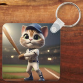 ホーム走ヒッター: 3D野球猫がスイングする キーホルダー (裏面)