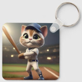 ホーム走ヒッター: 3D野球猫がスイングする キーホルダー (裏面)