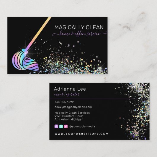 ホーム&オフィスクリーニングまたはメイドサービスホログラフィック 名刺 (正面/裏面)