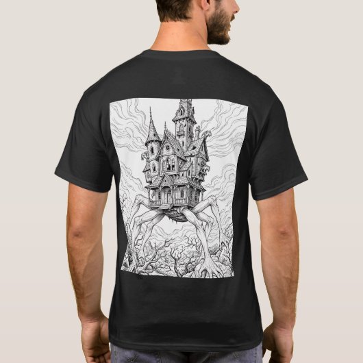 ホーム・クリープ・ホーム - 不気味な這う線画Tシャツ Tシャツ (裏面)