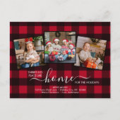 ホームfor the Holidays赤い格子模様3写真ムービング 案内ポストカード (正面)