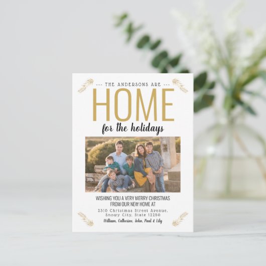 ホームfor the Holidays金ゴールドクリスマスフォトムービング 案内ポストカード (スタンド正面)