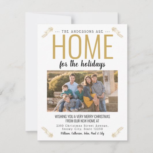 ホームfor the Holidays金ゴールドクリスマスフォトムービング 案内状 (正面)