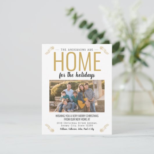 ホームfor the Holidays金ゴールドクリスマスフォトムービング 案内状 (スタンド正面)