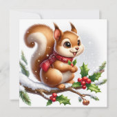 ホーリーと赤いマフラーの遊び心のあるリス シーズンカード (正面)