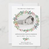 ホーリーの花輪の赤ちゃん男の子の休日生まれのお知らせ 招待状 (正面)