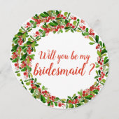 ホーリーの葉と実のクリスマス | ウェディング ブライズメイド 招待状 (正面/裏面)