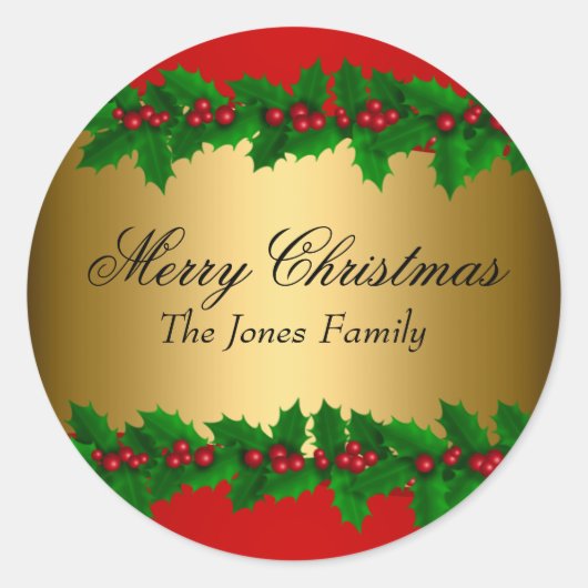 ホーリーの葉のクリスマスステッカー ラウンドシール (正面)