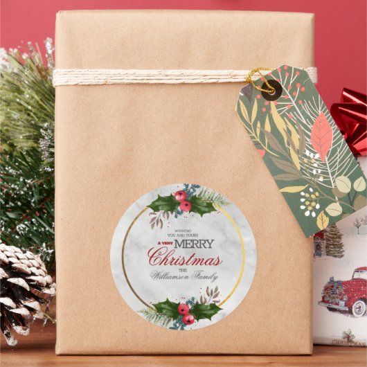 ホーリーの葉のクリスマス ラウンドシール (クリスマス)