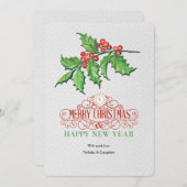 ホーリーの葉のハッピー ホリデー グリーティング カード (正面/裏面)