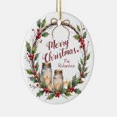 ホーリーを使った素朴なクリスマスリース セラミックオーナメント (右)
