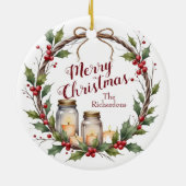 ホーリーを使った素朴なクリスマスリース セラミックオーナメント (裏面)