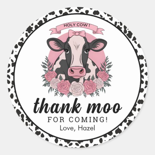 ホーリーカウアイワンバースデー女性のカーボーイ1歳パーティー ラウンドシール (正面)