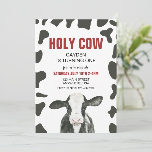 ホーリーカウアイワンレッドプレイド誕生日 招待状 (スタンド正面)