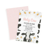 ホーリーカウイアムワンピンクギンガムデイジー誕生日 招待状
