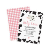 ホーリーカウイアムワンピンクギンガムデイジー誕生日 招待状