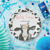 ホーリーカウイアムワンピンクギンガムフローラ誕生日 ペーパープレート (パーティー)