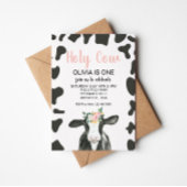 ホーリーカウイアムワンピンクギンガムフローラ誕生日 招待状