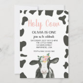 ホーリーカウイアムワンピンクギンガムフローラ誕生日 招待状 (正面)