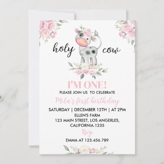 ホーリーカウイアムワンファーム1歳の誕生日招待状 招待状 (正面)