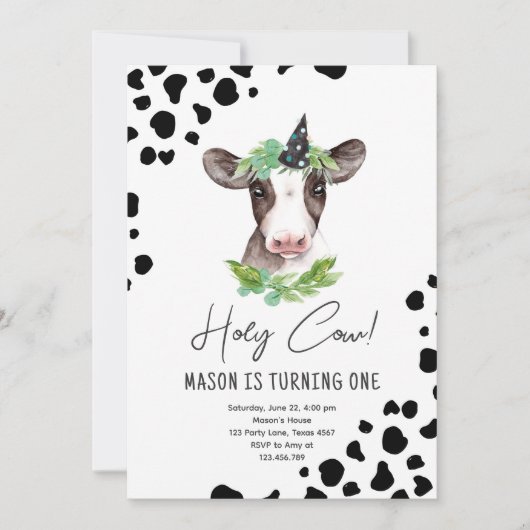 ホーリーカウイムワンボーイファームアニマルズ誕生日 招待状 (正面)