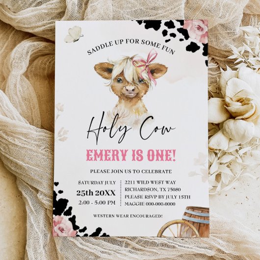 ホーリーカウイワンカウボーイハイランドカウー誕生日 招待状