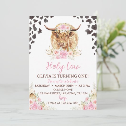 ホーリーカウイワンガールファースト誕生日招待状 招待状 (スタンド正面)