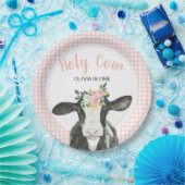 ホーリーカウイワンピンクギンガムフローラ誕生日パペ ペーパープレート (パーティー)