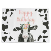 ホーリーカウイワンピンクフローラと牛プリント ラージペーパーバッグ (正面)