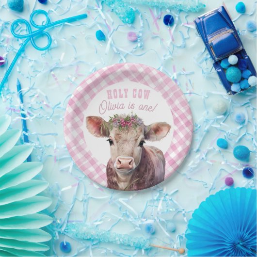 ホーリーカウイワンピンク女性のカーボーイパーティープレート ペーパープレート (パーティー)