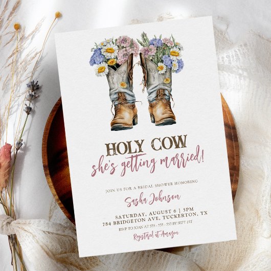 ホーリーカウカウボーイフローラブーツブライダルシャワー 招待状