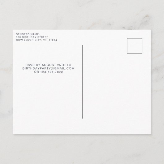 ホーリーカウカワイイモダンファーム動物1歳の誕生日 インビテーションポストカード (裏面)