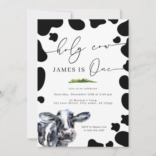 ホーリーカウカントリーファームボーイズファースト誕生日 招待状 (正面)
