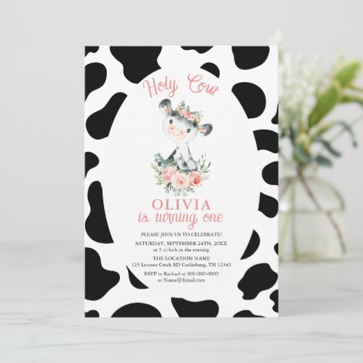 ホーリーカウガールピンクフローラファーム1st誕生日 招待状 (スタンド正面)