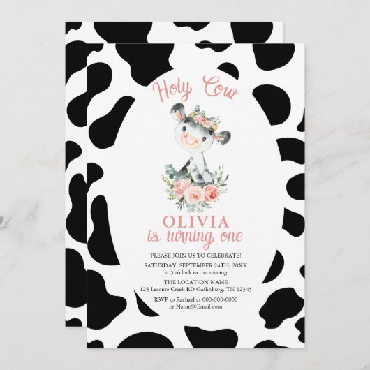ホーリーカウガールピンクフローラファーム1st誕生日 招待状 (正面/裏面)
