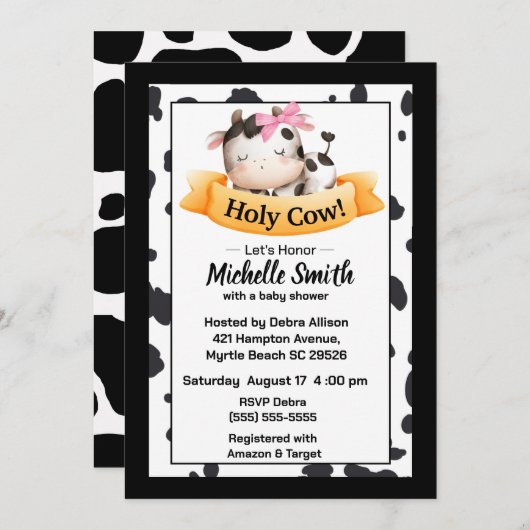 ホーリーカウガールベビーシャワー招待状 招待状 (正面/裏面)