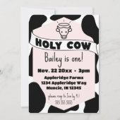 ホーリーカウキッズカウープリントかわいいモダン誕生日 招待状 (正面)
