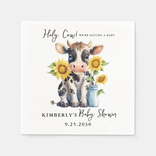 ホーリーカウサンフラワーシンプルズモダンファームベビーシャワー スタンダードカクテルナプキン (正面)