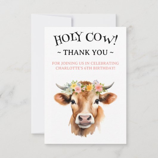 ホーリーカウジャージーカウガールフローラガールズ誕生日 サンキューカード (正面)