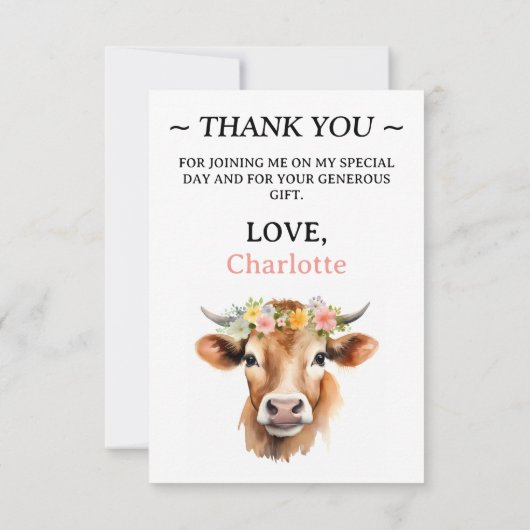 ホーリーカウジャージーカウガールフローラガールズ誕生日 サンキューカード (裏面)