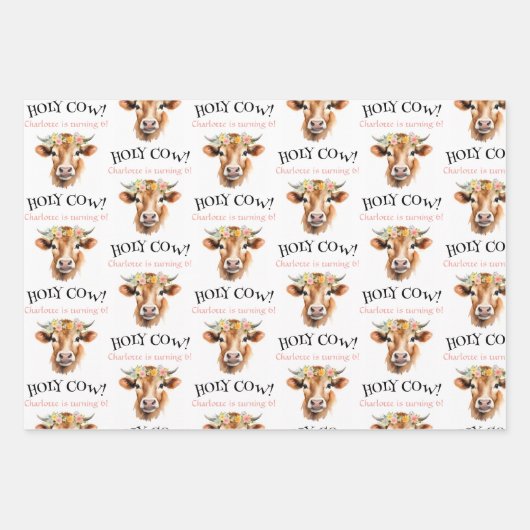 ホーリーカウジャージーカウガールフローラガールズ誕生日 ラッピングペーパーシート (正面3)